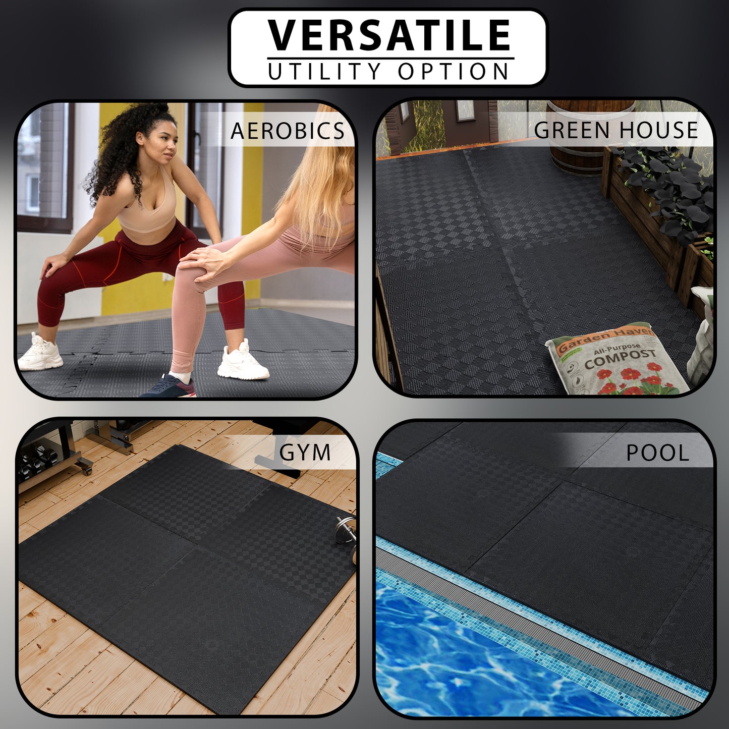 12 mm (Single tile covering 4 Sq ft) Interlocking Gym Floor Mats:- Black