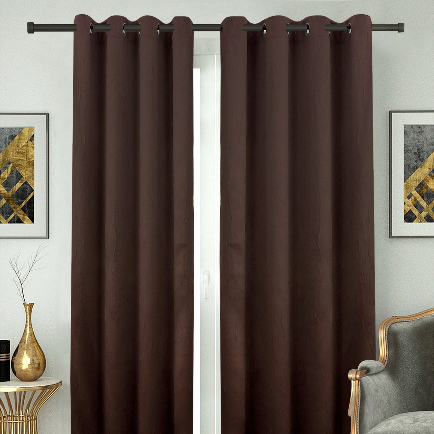 Thermal Insulated Room Darkening Blackout Curtains - Set of 2 - Coffee Brown