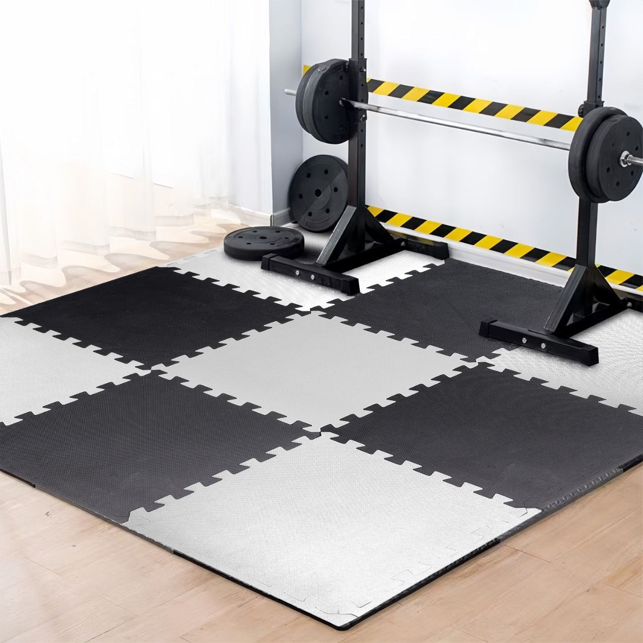 25 mm (1 tile covering 4 Sq Ft) Interlocking Gym Floor Mats:- Black & Grey