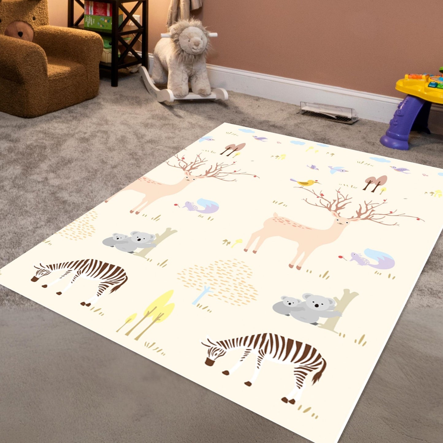 Reversible Giraffe and Rainbow Print Mat for Kids