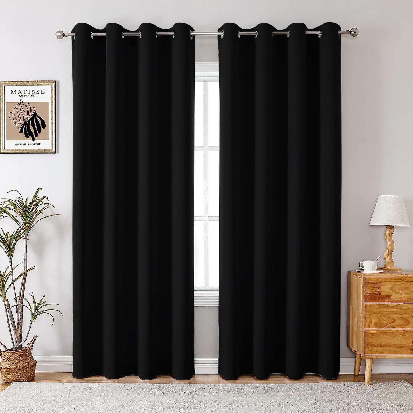 Thermal Insulated Room Darkening Blackout Curtains - Set of 2 - Black