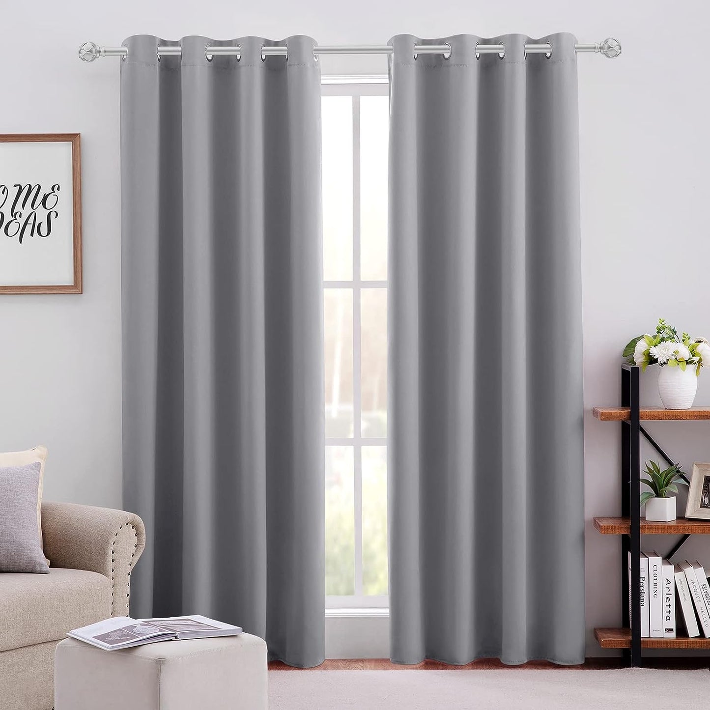 Thermal Insulated Room Darkening Blackout Curtains - Set of 2 - Grey
