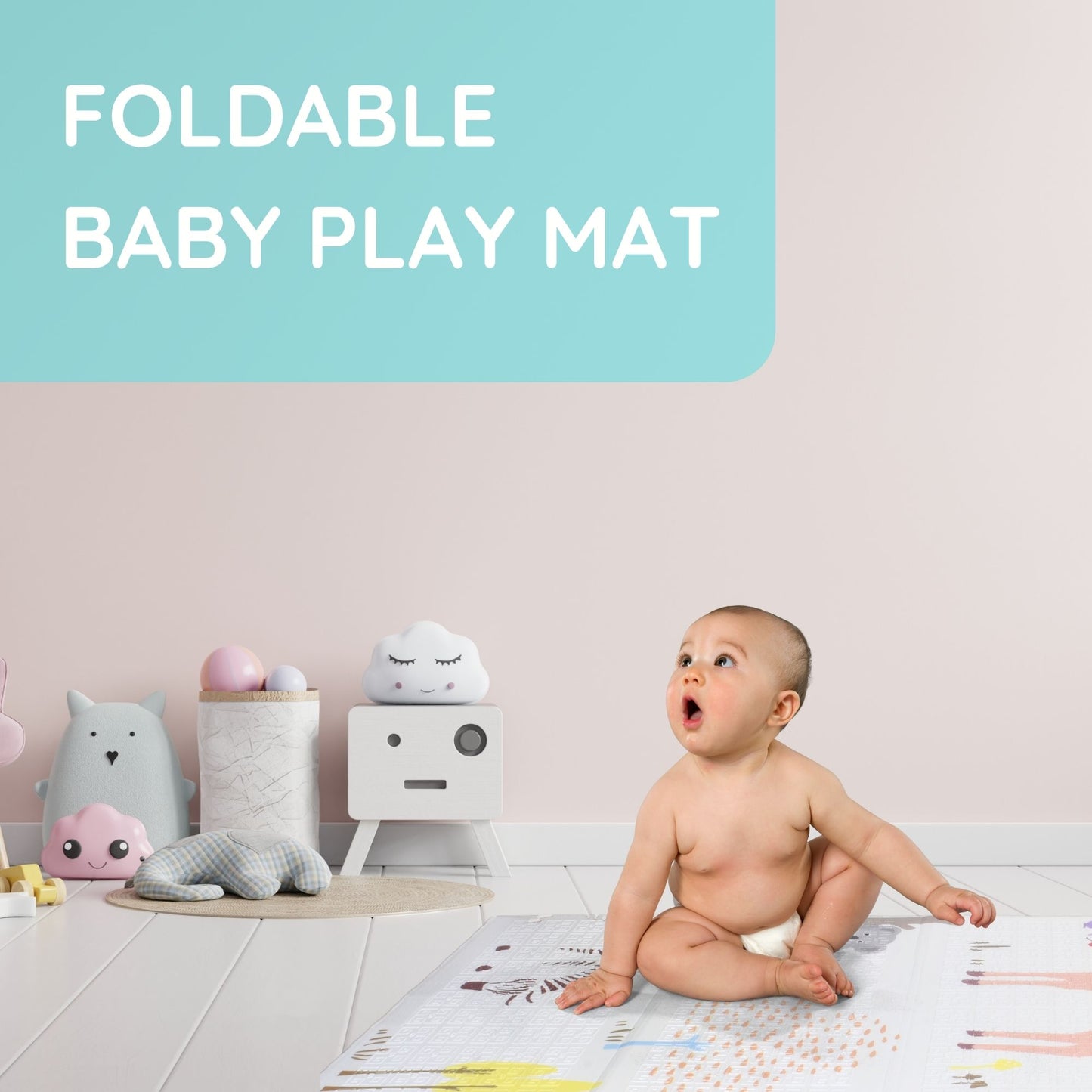 Reversible Giraffe and Rainbow Print Mat for Kids