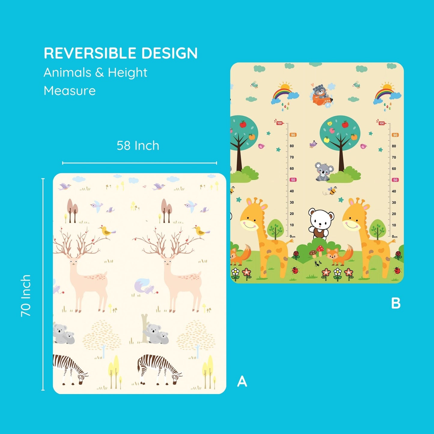 Reversible Giraffe and Rainbow Print Mat for Kids