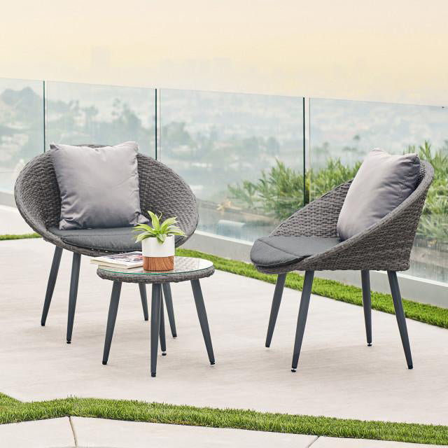 Wicker Patio Modern Minimalist Two-Chair Glass Top Table Set with Chusions