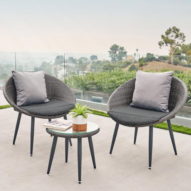 Wicker Patio Modern Minimalist Two-Chair Glass Top Table Set with Chusions