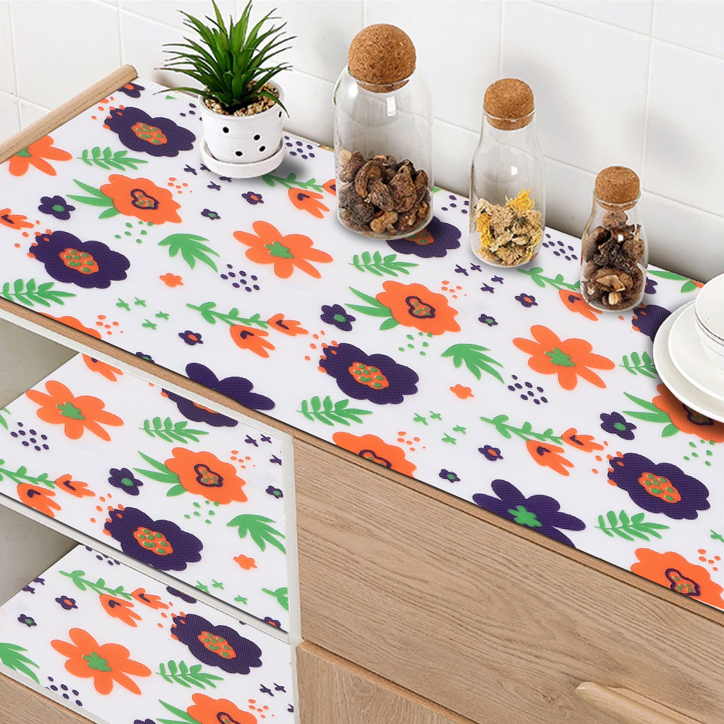 45cm x 5m Multipurpose Waterproof Floral Printed Anti-Slip Shelf Liner Mat