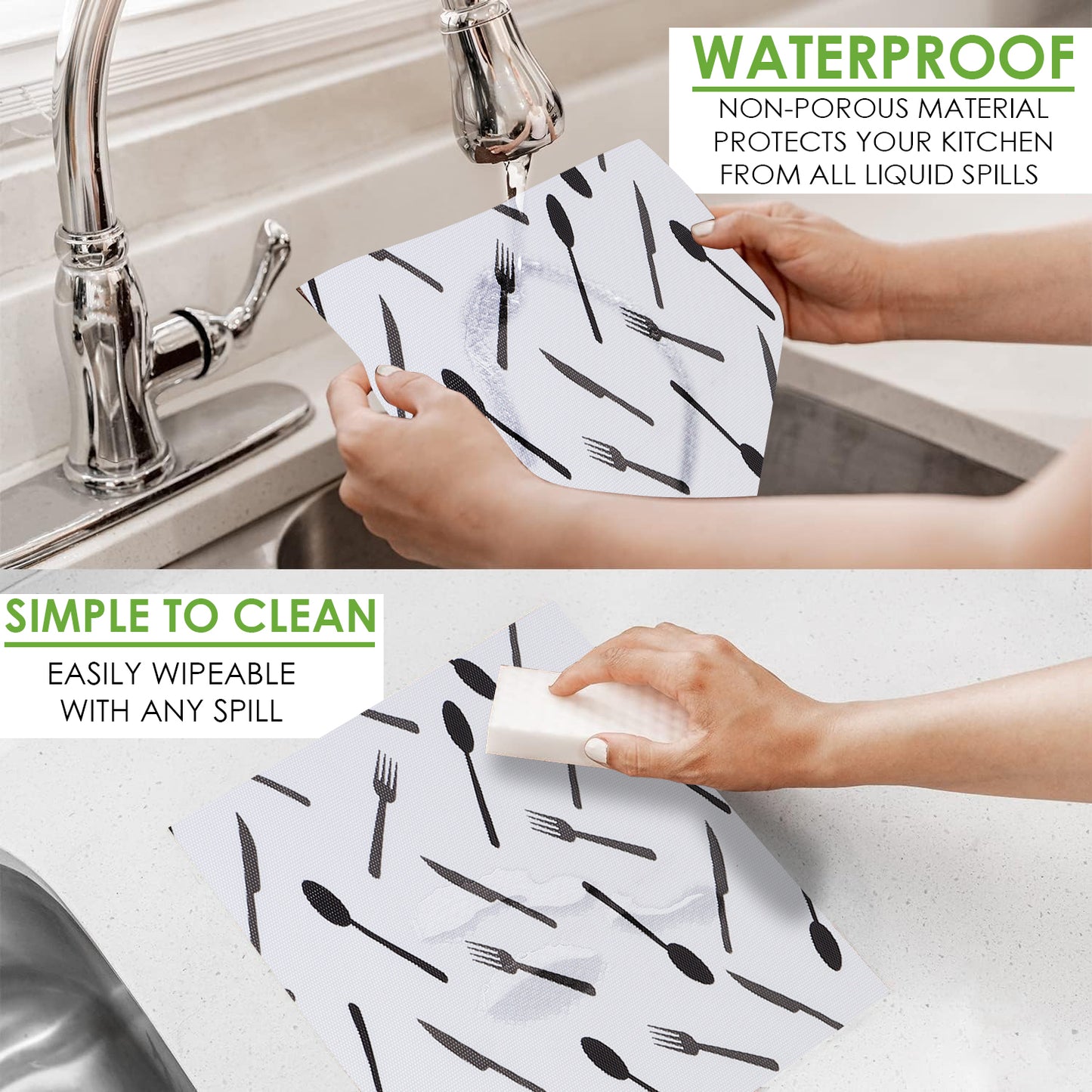 45cm x 5m Multipurpose Waterproof Cutlery Printed Anti-Slip Shelf Liner Mat
