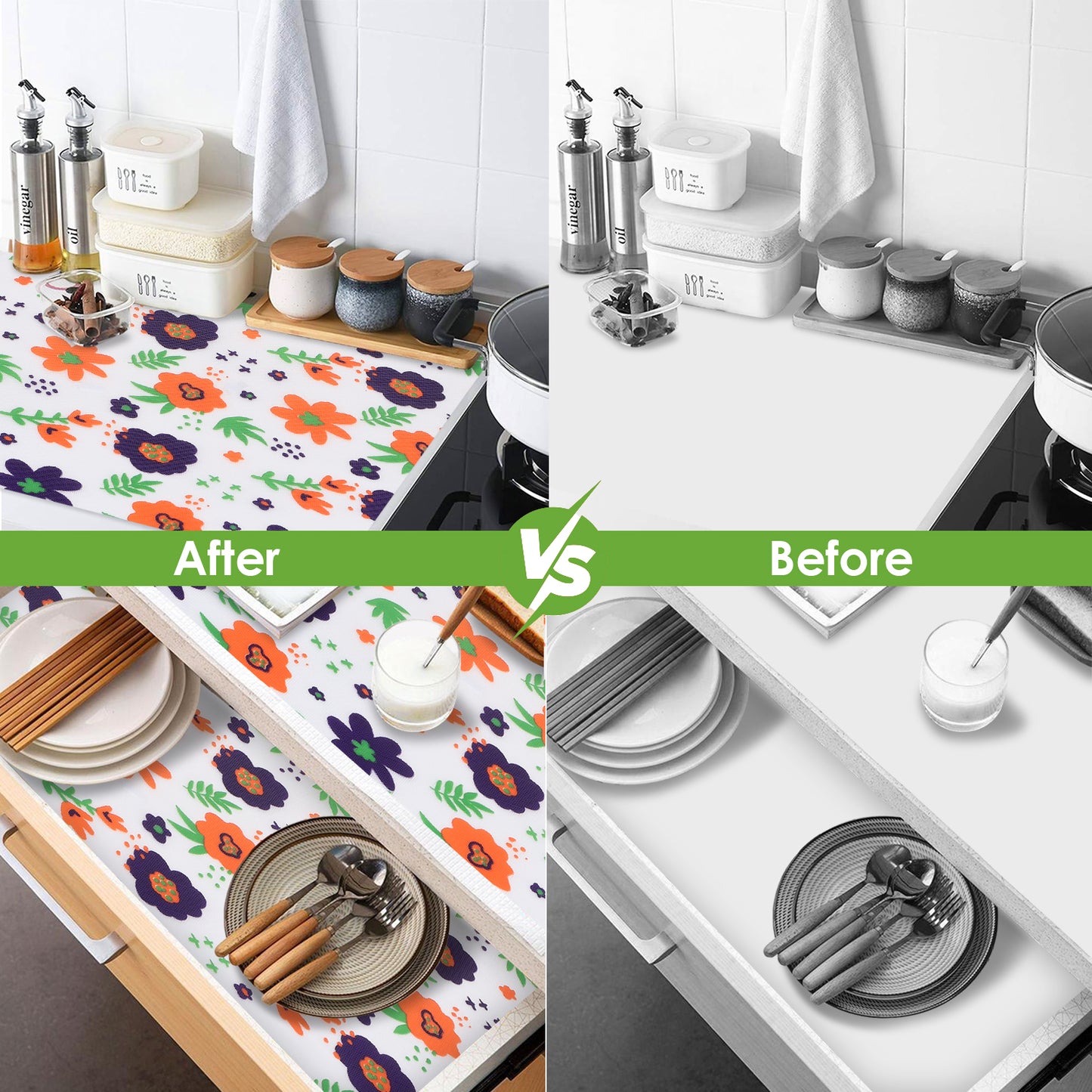 45cm x 5m Multipurpose Waterproof Floral Printed Anti-Slip Shelf Liner Mat