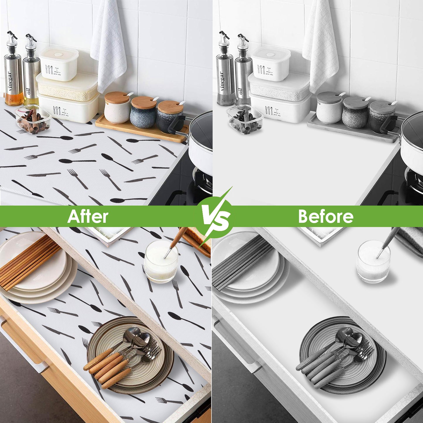45cm x 5m Multipurpose Waterproof Cutlery Printed Anti-Slip Shelf Liner Mat