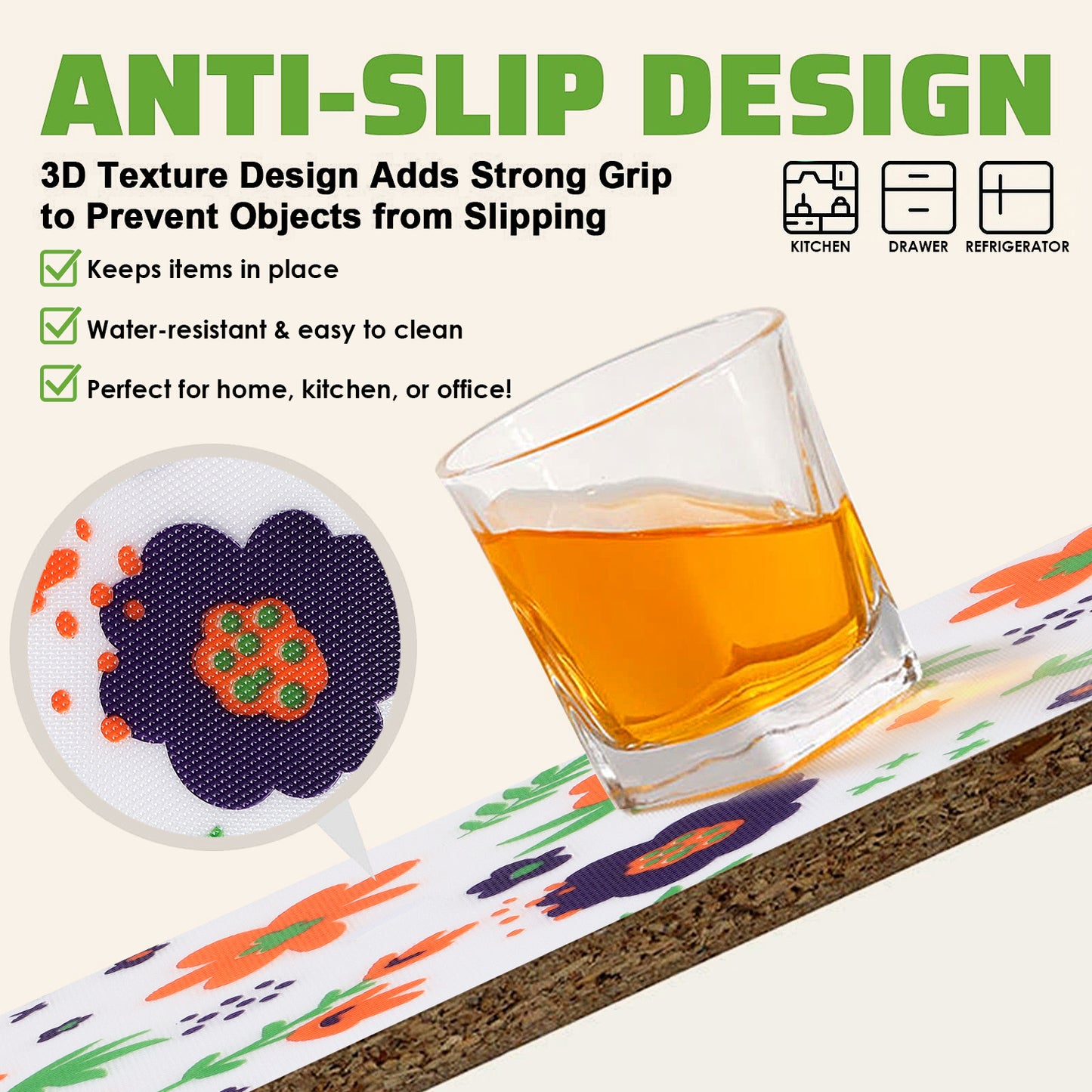 45cm x 5m Multipurpose Waterproof Floral Printed Anti-Slip Shelf Liner Mat