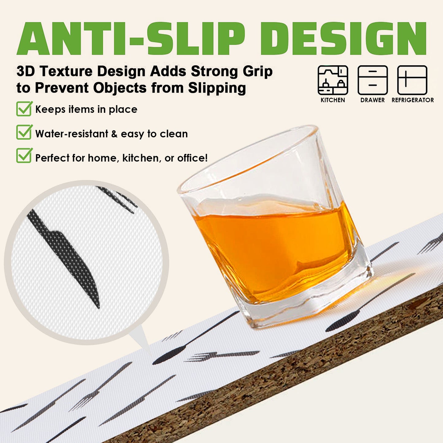 45cm x 5m Multipurpose Waterproof Cutlery Printed Anti-Slip Shelf Liner Mat