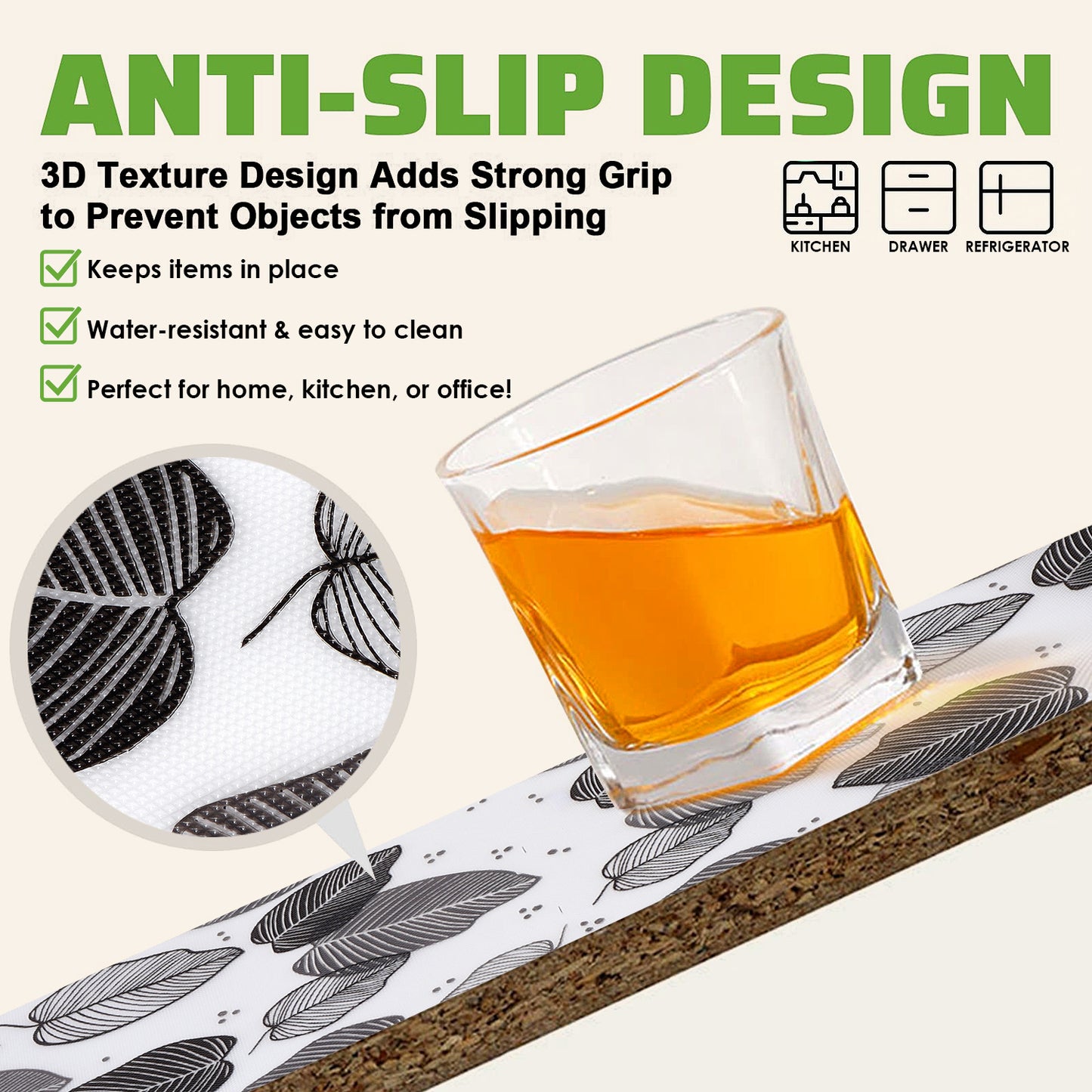 45cm x 5m Multipurpose Waterproof Big Leaf Anti-Slip Shelf Liner Mat