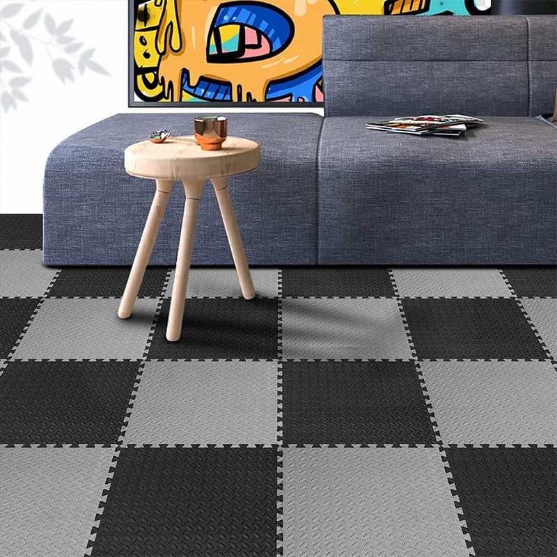 12 mm (single tile covering 4 Sq ft) Interlocking Gym Floor Mats:- Black & Grey