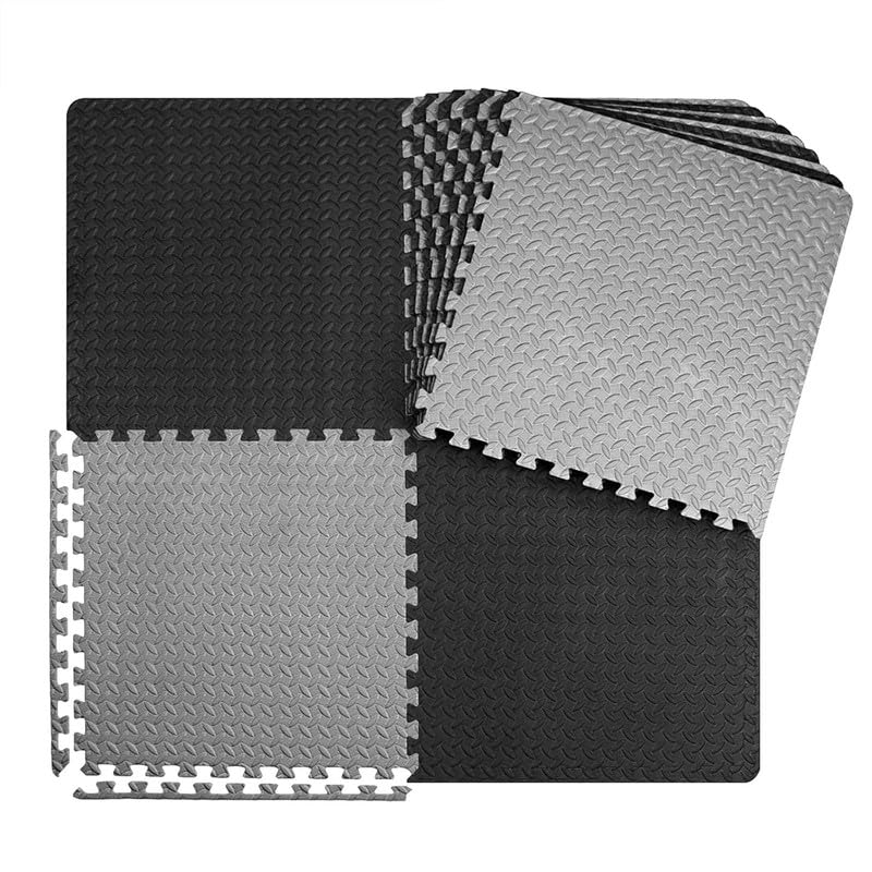 12 mm (single tile covering 4 Sq ft) Interlocking Gym Floor Mats:- Black & Grey