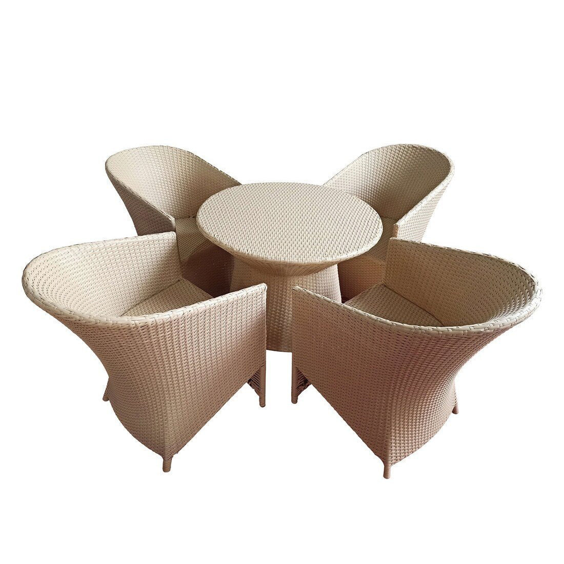 Whicker Patio Coffee Table Set in Off-White Finish 4 Seater Chair Set