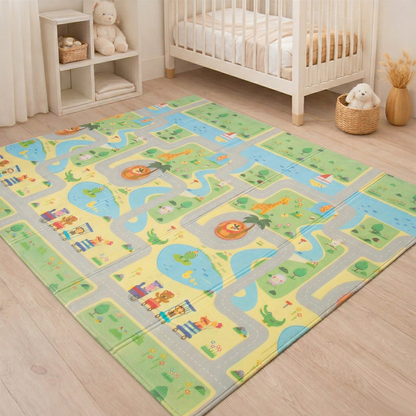 6mm Reversible Baby Play Mat, Babies Folding Mat Extra Large, Waterproof and Portable Kids Floor Mat for Learning & Crawling, Foldable Foam Mat for Kids