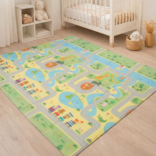 6mm Reversible Baby Play Mat, Babies Folding Mat Extra Large, Waterproof and Portable Kids Floor Mat for Learning & Crawling, Foldable Foam Mat for Kids
