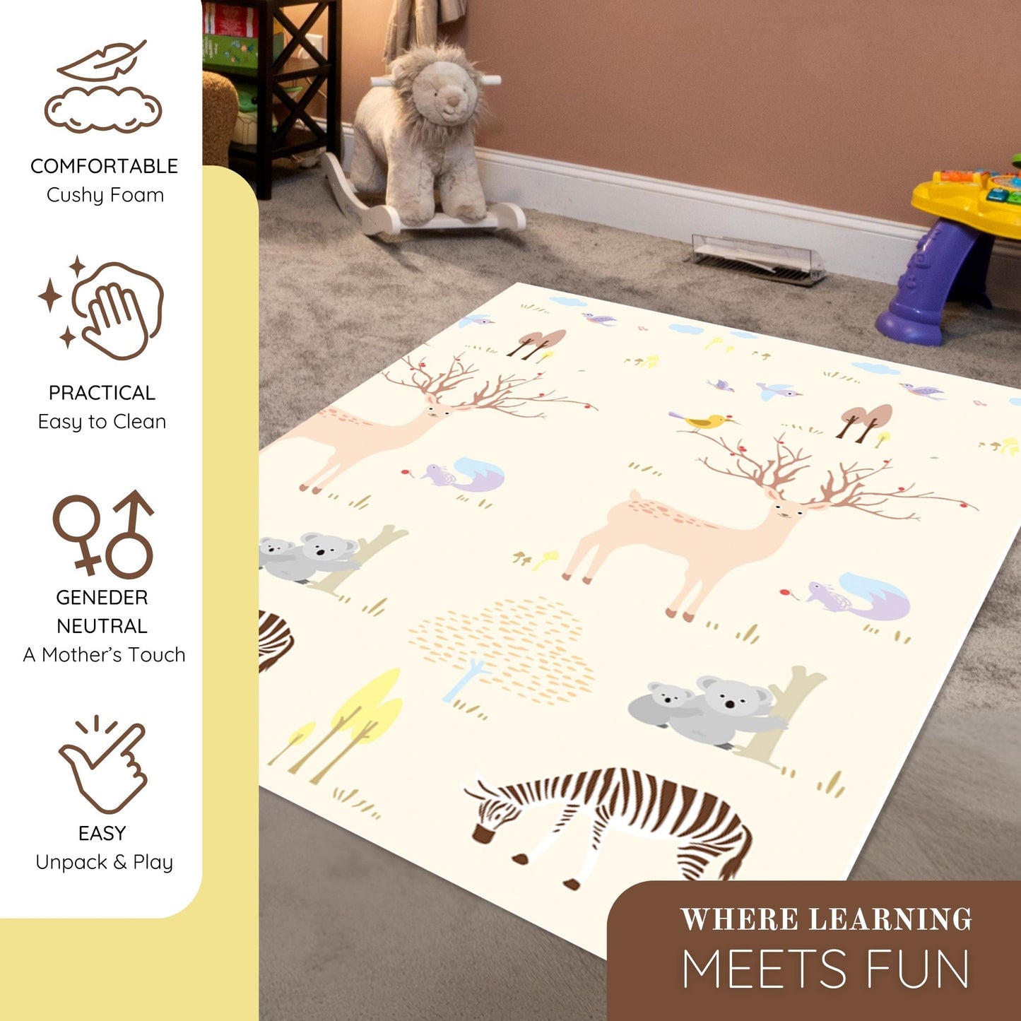 Reversible Giraffe and Rainbow Print Mat for Kids