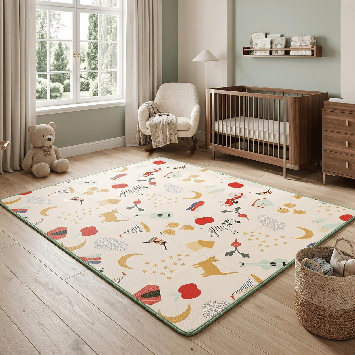 8mm Bordered Reversible Baby Play Mat, Babies Folding Mat Extra Large, Waterproof and Portable Kids Floor Mat for Learning & Crawling, Foldable Foam Mat for Kids