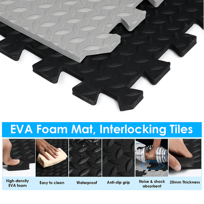 25 mm (1 tile  covering 4 Sq Ft)  Interlocking Gym Floor Mats:- Black & Grey