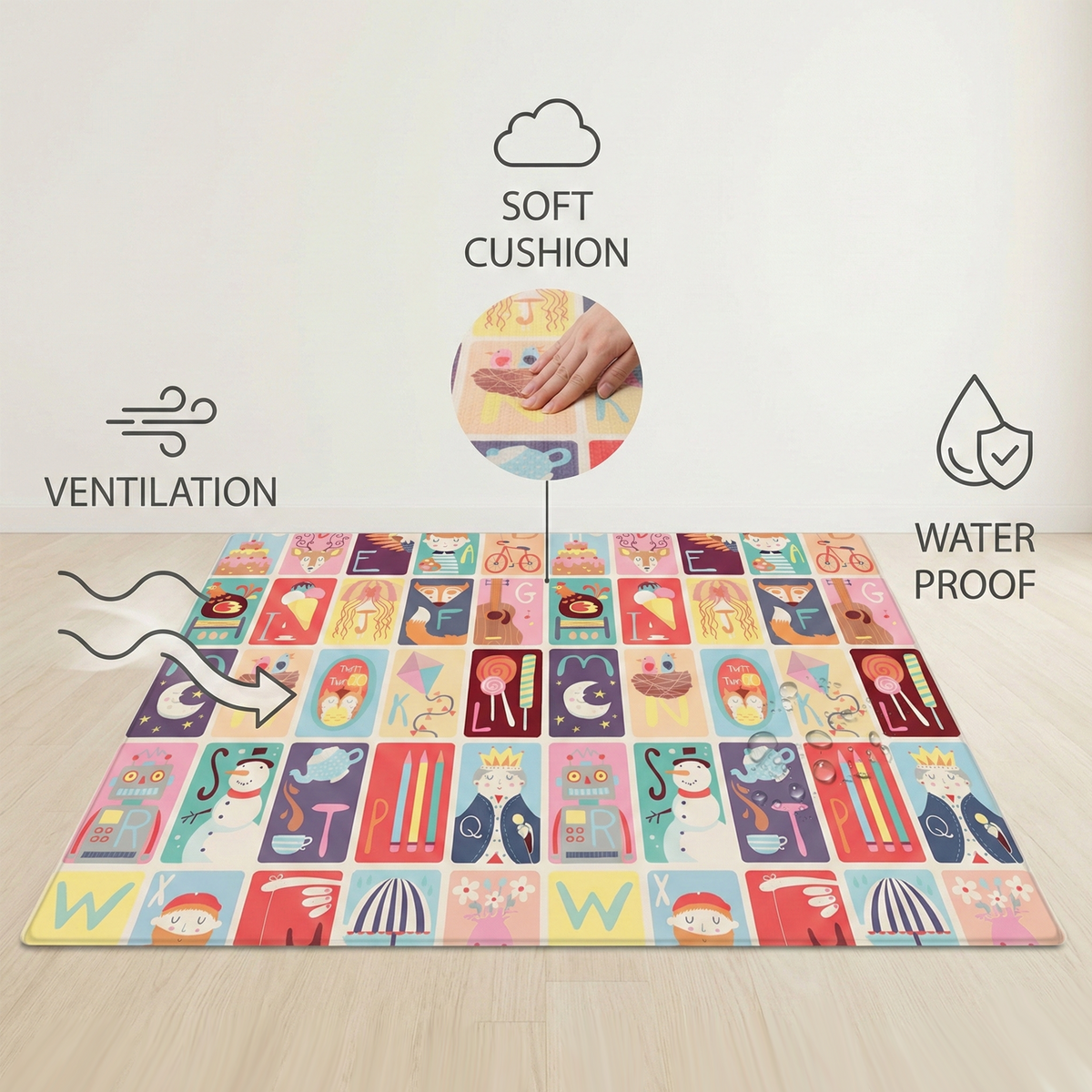 6mm Reversible Baby Play Mat, Babies Folding Mat Extra Large, Waterproof and Portable Kids Floor Mat for Learning & Crawling, Foldable Foam Mat for Kids