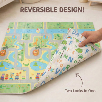 6mm Reversible Baby Play Mat, Babies Folding Mat Extra Large, Waterproof and Portable Kids Floor Mat for Learning & Crawling, Foldable Foam Mat for Kids