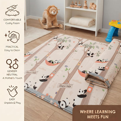 6mm Reversible Baby Play Mat, Babies Folding Mat Extra Large, Waterproof and Portable Kids Floor Mat for Learning & Crawling, Foldable Foam Mat for Kids