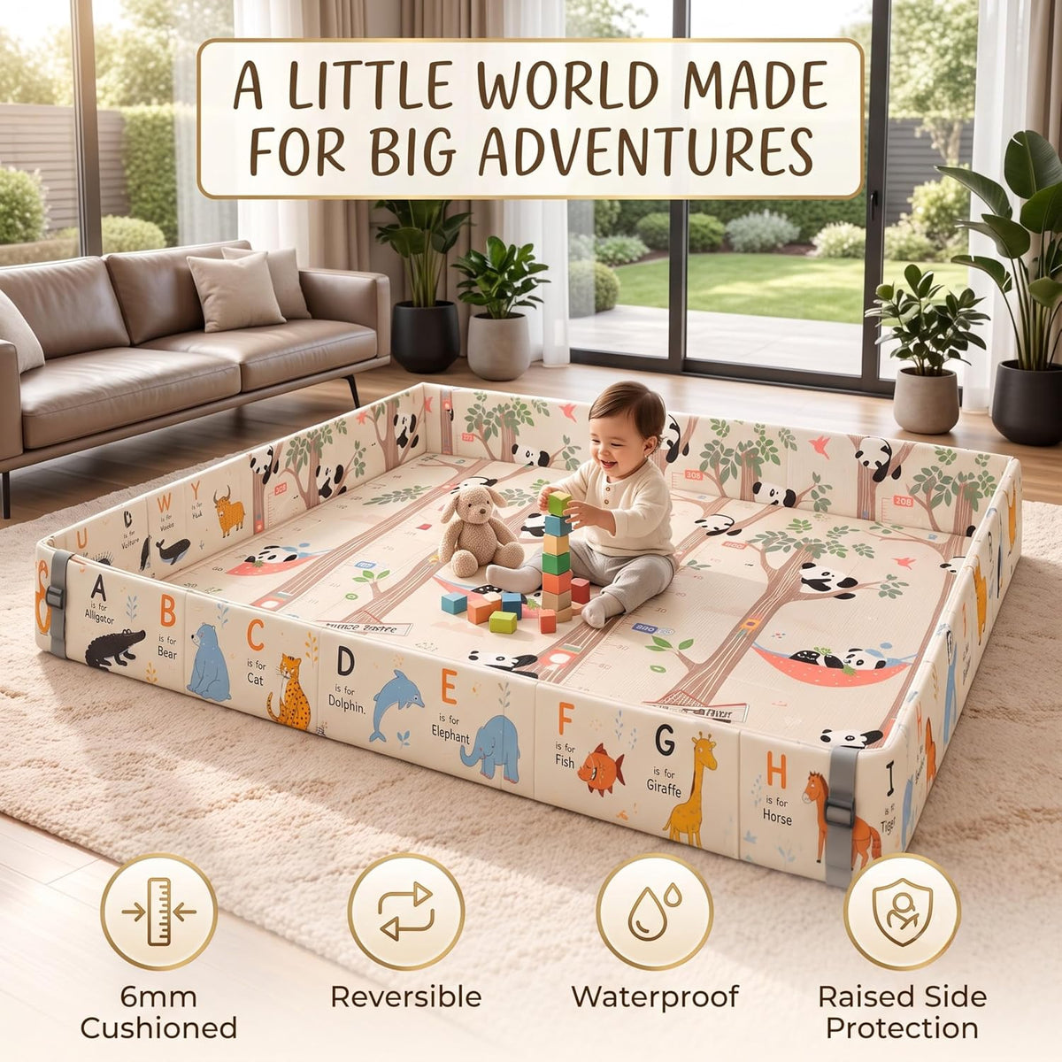 6mm Reversible Baby Play Tub Mat, Babies Folding Mat Extra Large, Waterproof and Portable Kids Floor Mat for Learning & Crawling, Foldable Foam Mat for Kids (Copy) (Copy)