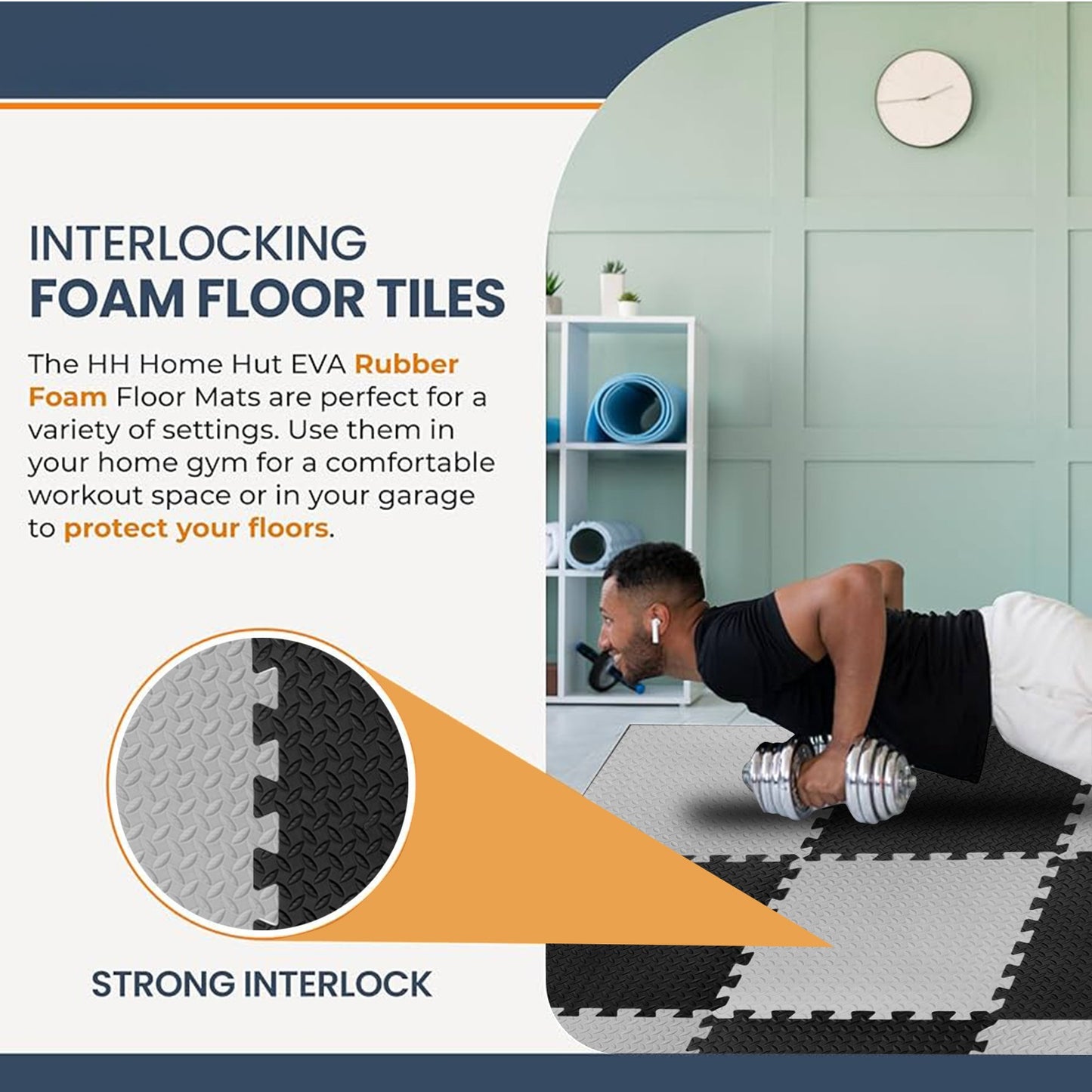25 mm (1 tile  covering 4 Sq Ft)  Interlocking Gym Floor Mats:- Black & Grey
