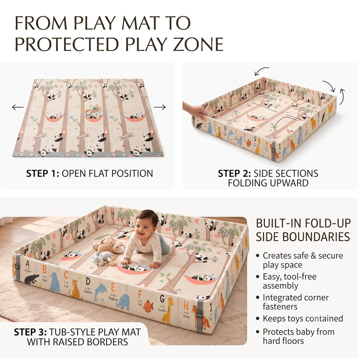 6mm Reversible Baby Play Tub Mat, Babies Folding Mat Extra Large, Waterproof and Portable Kids Floor Mat for Learning & Crawling, Foldable Foam Mat for Kids (Copy) (Copy)