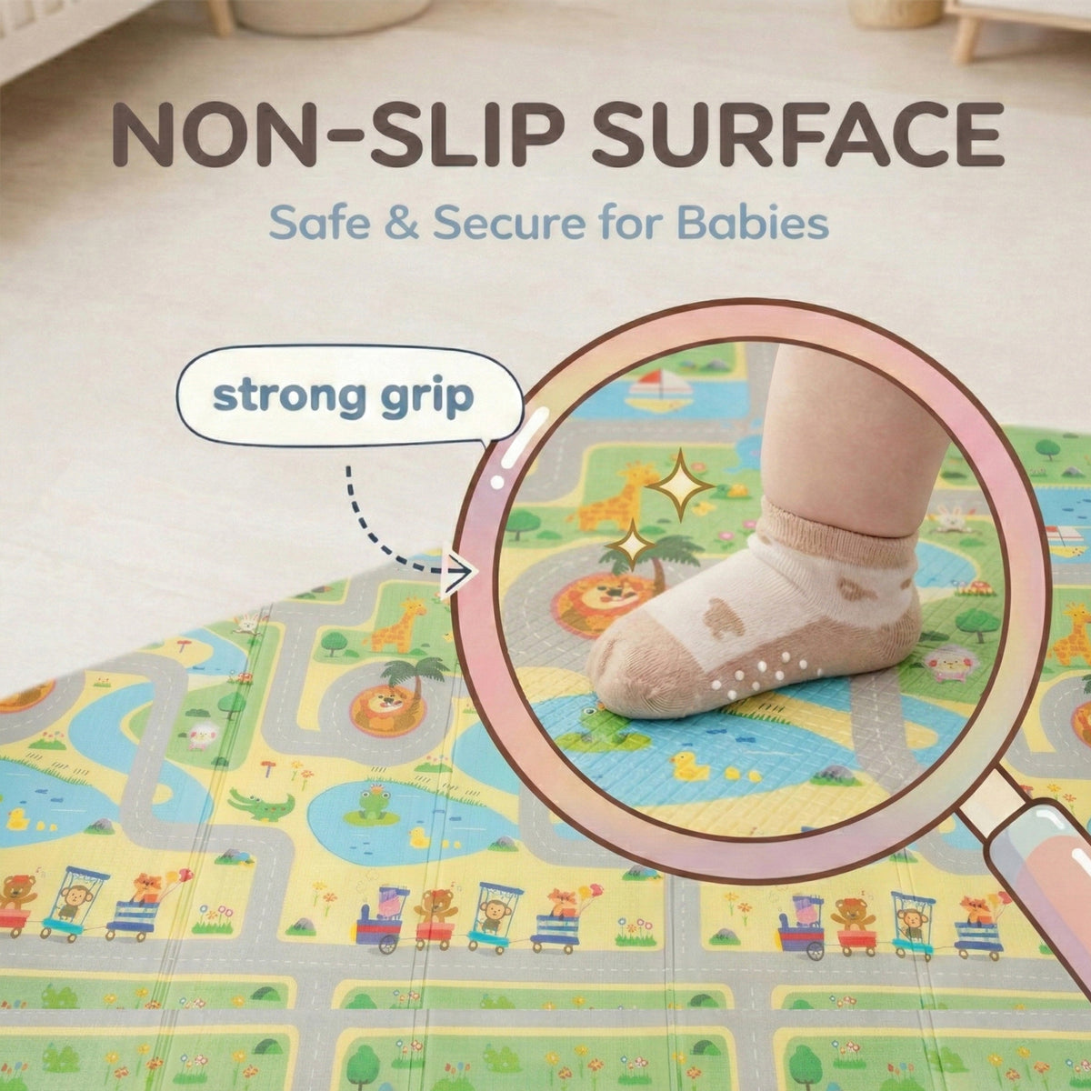 6mm Reversible Baby Play Mat, Babies Folding Mat Extra Large, Waterproof and Portable Kids Floor Mat for Learning & Crawling, Foldable Foam Mat for Kids