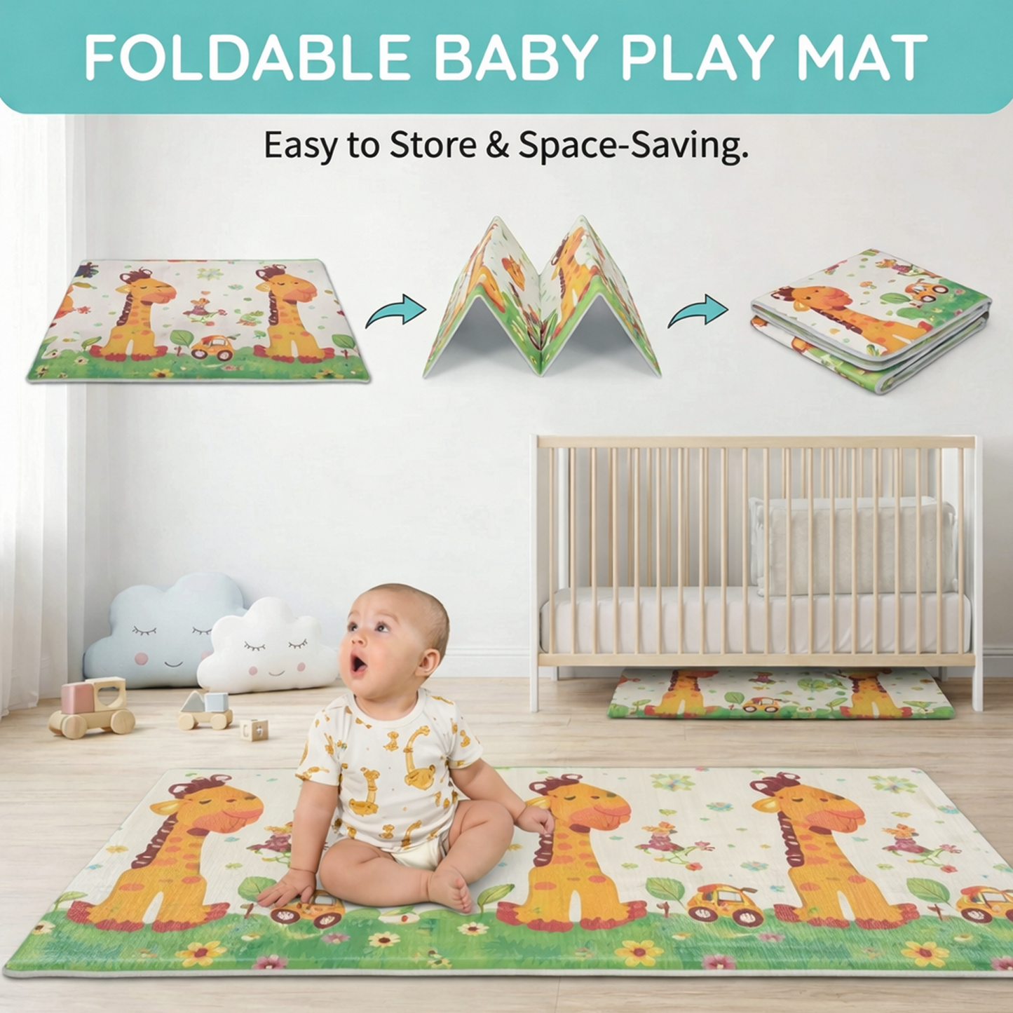 Easyhome Reversible Foldable Baby Play Mat – Extra Large Waterproof Soft Foam Crawling & Play Mat (5×6 ft) (Copy)