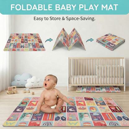 6mm Reversible Baby Play Mat, Babies Folding Mat Extra Large, Waterproof and Portable Kids Floor Mat for Learning & Crawling, Foldable Foam Mat for Kids