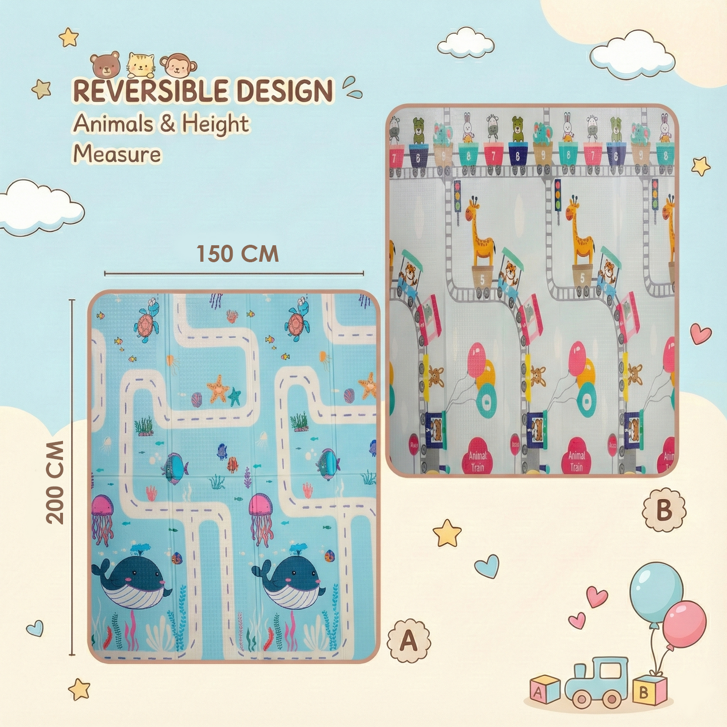 Easyhome Reversible Foldable Baby Play Mat – Extra Large Waterproof Soft Foam Crawling & Play Mat (5×6 ft)