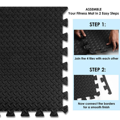 25 mm (1 tile  covering 4 Sq Ft)  Interlocking Gym Floor Mats:- Black & Grey