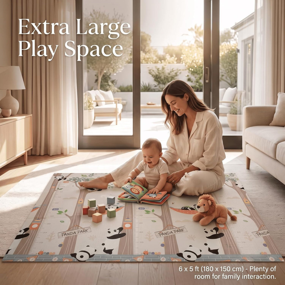 6mm Reversible Baby Play Mat, Babies Folding Mat Extra Large, Waterproof and Portable Kids Floor Mat for Learning & Crawling, Foldable Foam Mat for Kids