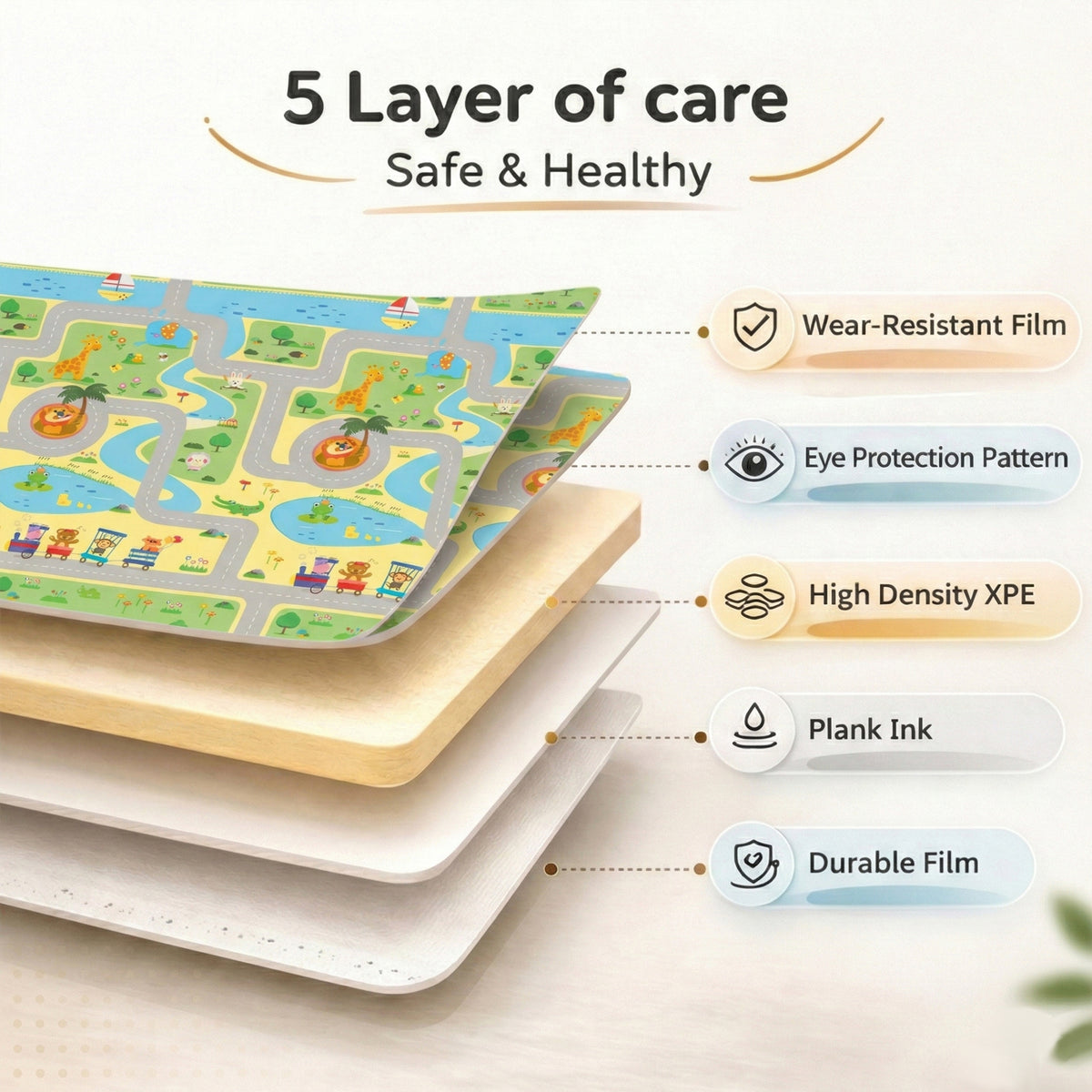 6mm Reversible Baby Play Mat, Babies Folding Mat Extra Large, Waterproof and Portable Kids Floor Mat for Learning & Crawling, Foldable Foam Mat for Kids