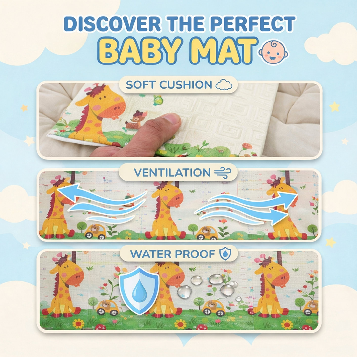 Easyhome Reversible Foldable Baby Play Mat – Extra Large Waterproof Soft Foam Crawling & Play Mat (5×6 ft) (Copy)