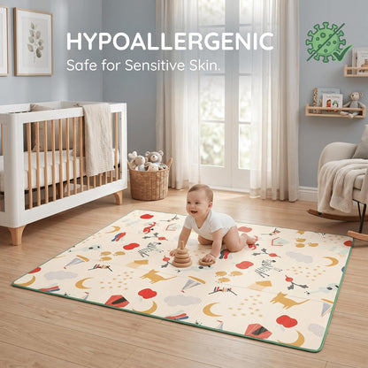 8mm Bordered Reversible Baby Play Mat, Babies Folding Mat Extra Large, Waterproof and Portable Kids Floor Mat for Learning & Crawling, Foldable Foam Mat for Kids