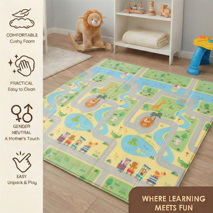 6mm Reversible Baby Play Mat, Babies Folding Mat Extra Large, Waterproof and Portable Kids Floor Mat for Learning & Crawling, Foldable Foam Mat for Kids