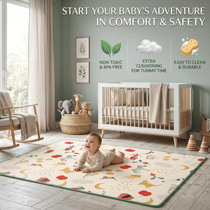 8mm Bordered Reversible Baby Play Mat, Babies Folding Mat Extra Large, Waterproof and Portable Kids Floor Mat for Learning & Crawling, Foldable Foam Mat for Kids