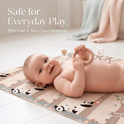 6mm Reversible Baby Play Mat, Babies Folding Mat Extra Large, Waterproof and Portable Kids Floor Mat for Learning & Crawling, Foldable Foam Mat for Kids