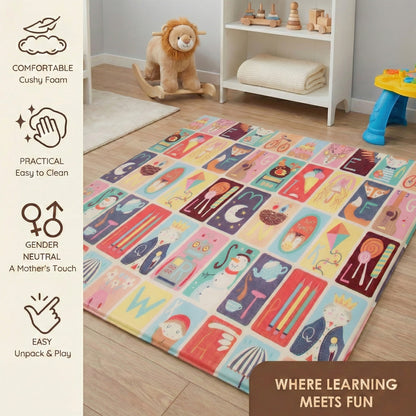 6mm Reversible Baby Play Mat, Babies Folding Mat Extra Large, Waterproof and Portable Kids Floor Mat for Learning & Crawling, Foldable Foam Mat for Kids