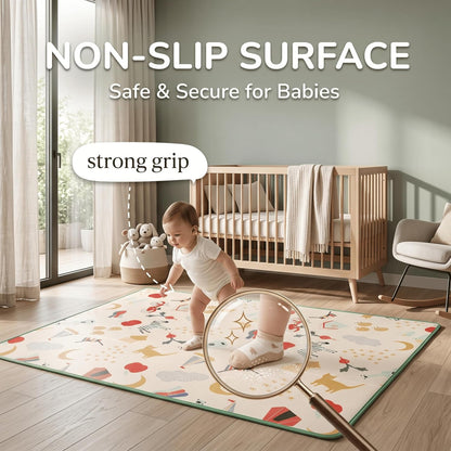 8mm Bordered Reversible Baby Play Mat, Babies Folding Mat Extra Large, Waterproof and Portable Kids Floor Mat for Learning & Crawling, Foldable Foam Mat for Kids