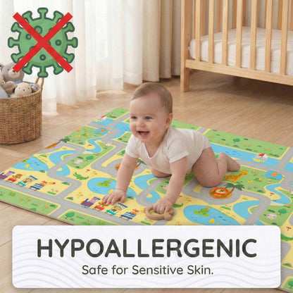 6mm Reversible Baby Play Mat, Babies Folding Mat Extra Large, Waterproof and Portable Kids Floor Mat for Learning & Crawling, Foldable Foam Mat for Kids