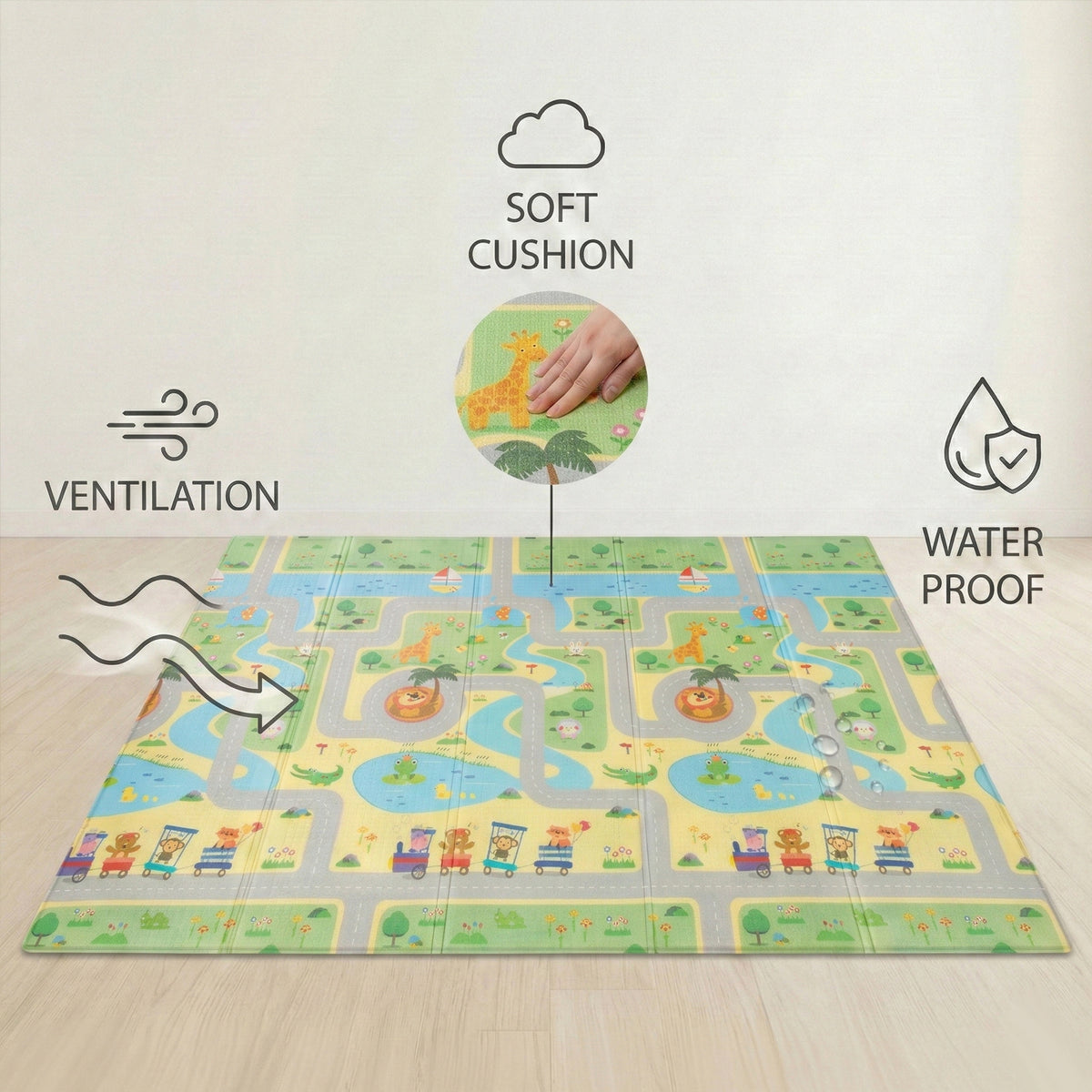6mm Reversible Baby Play Mat, Babies Folding Mat Extra Large, Waterproof and Portable Kids Floor Mat for Learning & Crawling, Foldable Foam Mat for Kids