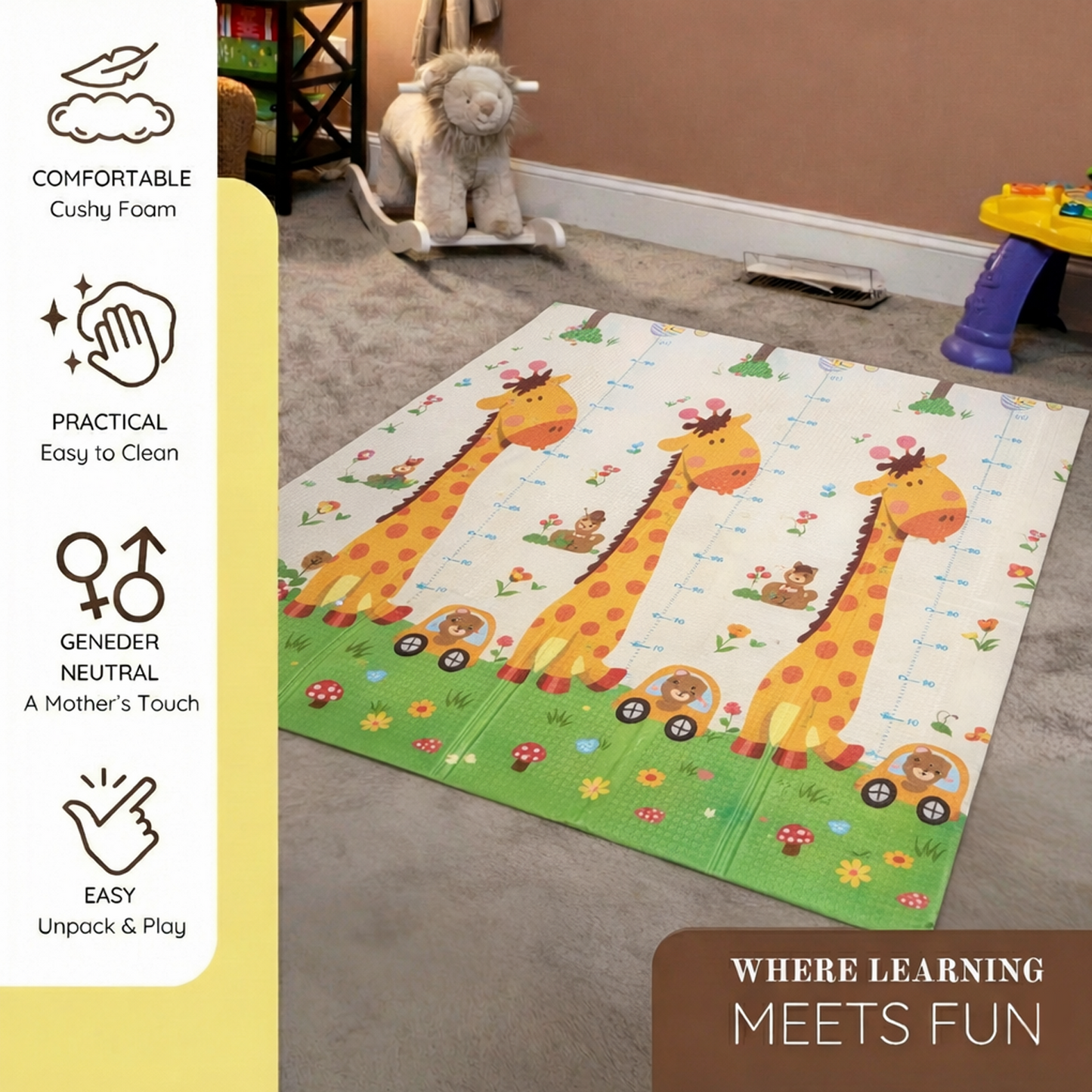 Easyhome Reversible Foldable Baby Play Mat – Extra Large Waterproof Soft Foam Crawling & Play Mat (5×6 ft) (Copy)