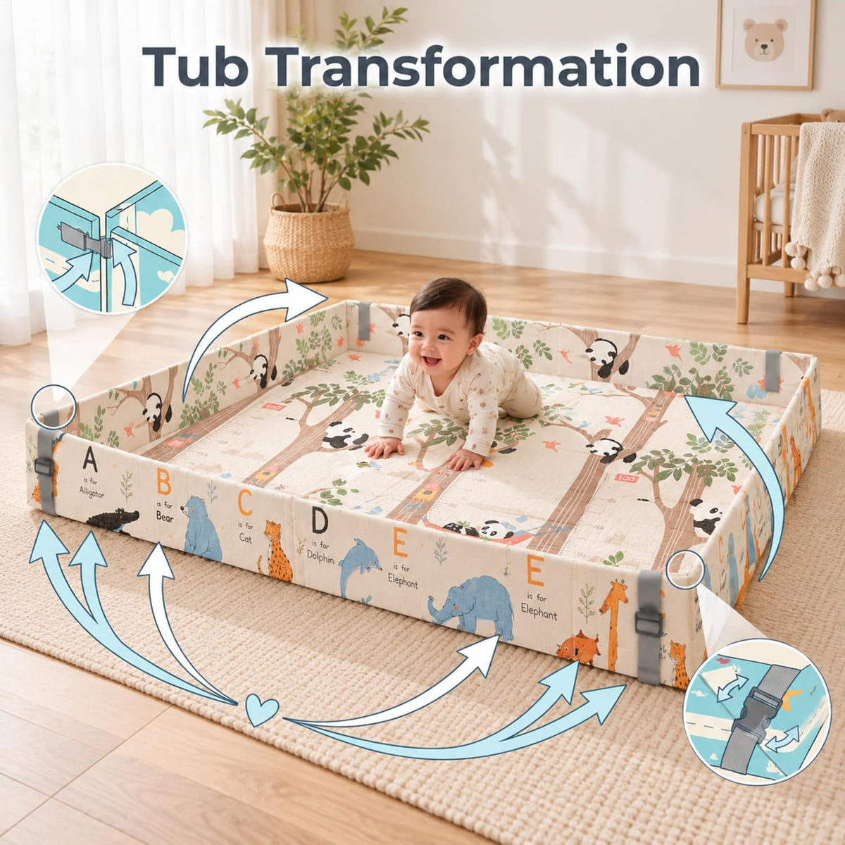 6mm Reversible Baby Play Tub Mat, Babies Folding Mat Extra Large, Waterproof and Portable Kids Floor Mat for Learning & Crawling, Foldable Foam Mat for Kids (Copy) (Copy)