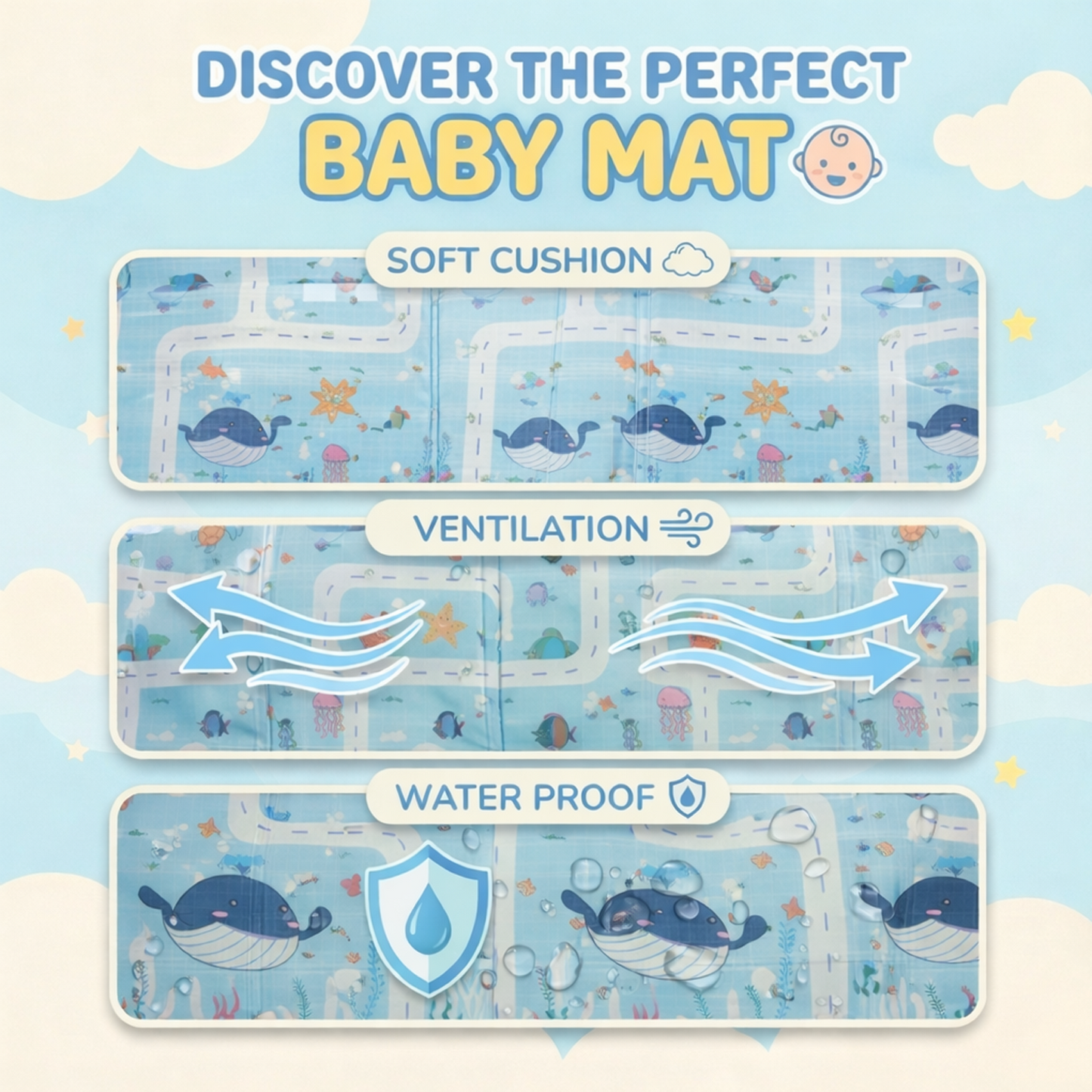 Easyhome Reversible Foldable Baby Play Mat – Extra Large Waterproof Soft Foam Crawling & Play Mat (5×6 ft)